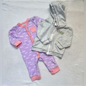Gymboree Bundle of 2 ROAR Romper Hoodie Set 6-12M Lion Theme Purple Gray Bundle